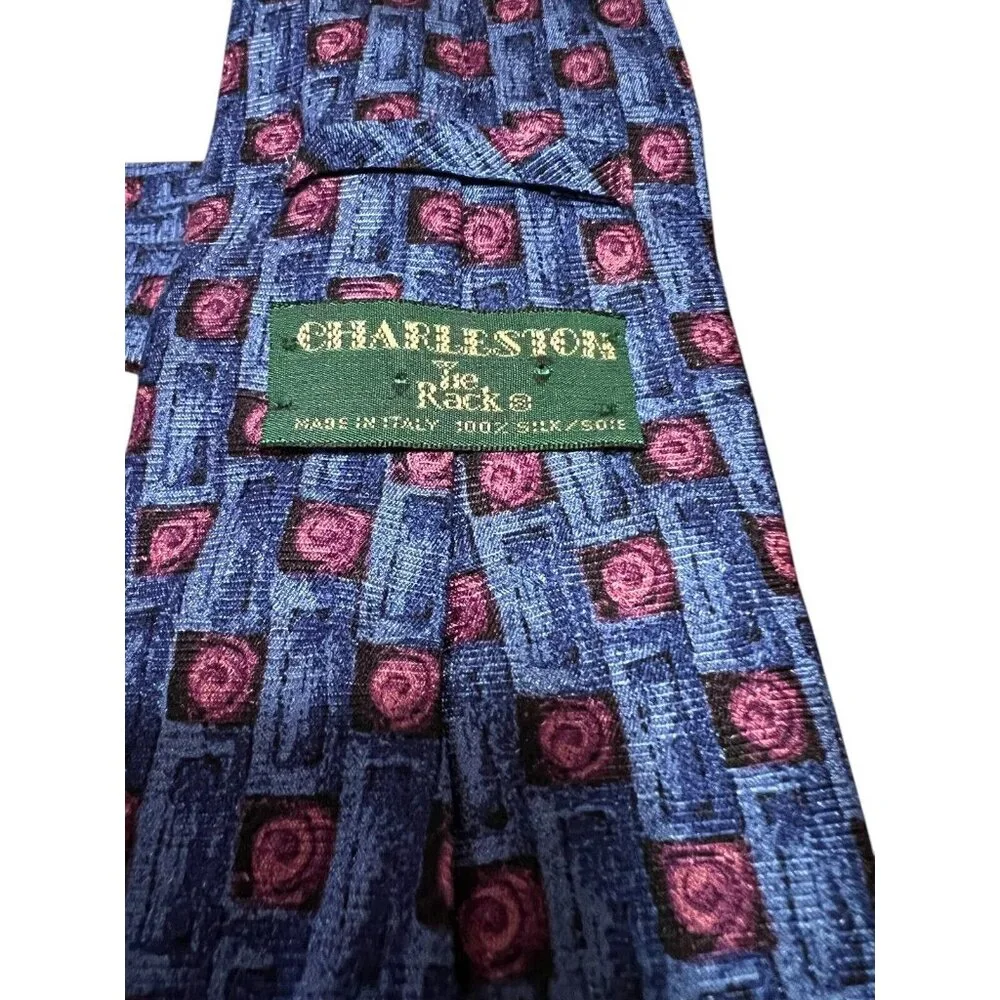 Men’s 100% silk CHARLESTON blue/burgundy/black tie‎ Made In Italy